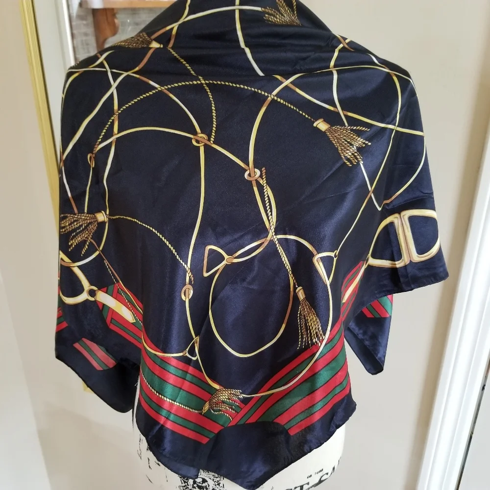 Satin Scarf Blue And Red Color 34 × 34 Inches..... - Picture 2 of 9